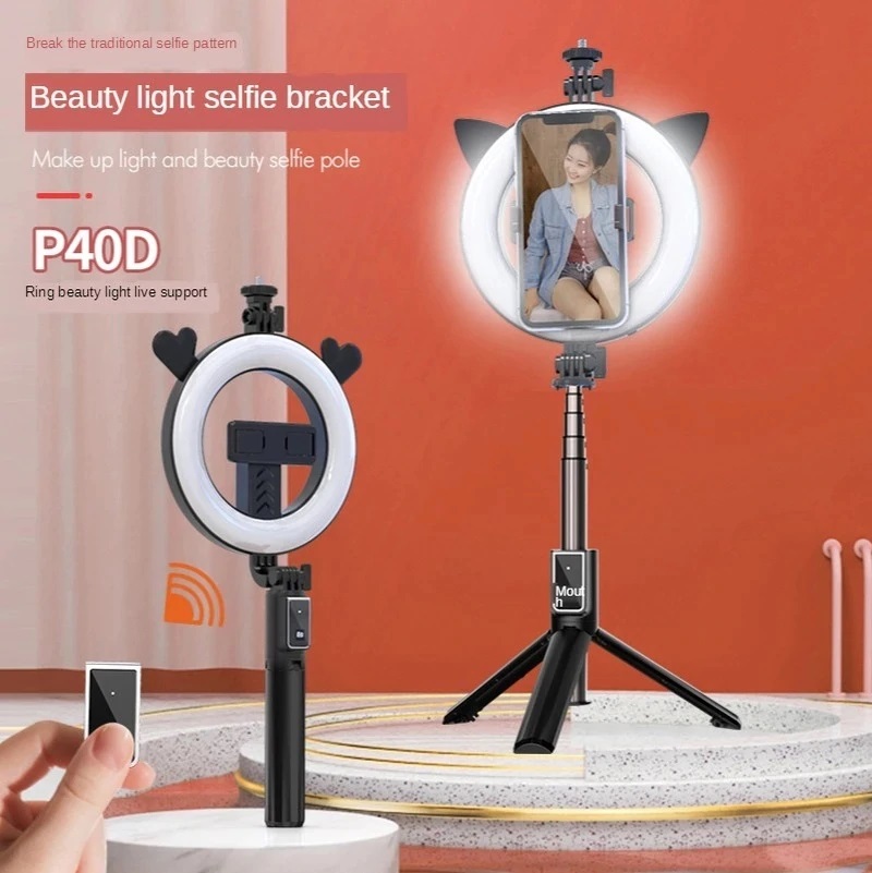 6 inch LED Wireless Bluetooth Remote Extendable Selfie Stick with Tripod Stand Bear Design